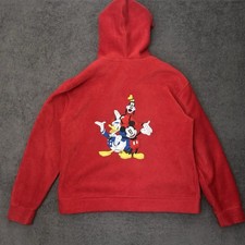 vintage disney Mickey Mouse Fleece Hoodie Zip Up Size Medium Red Jacket Donald