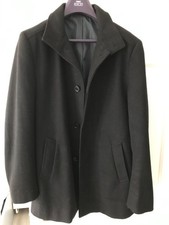 M&S Mens Dark Grey Jacket Pea Coat Size S Polyester Wool Blend - Used
