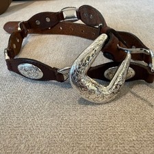 Tony Lama Spurs Kids Brown Leather Western Silver Engraved Concho Size 22