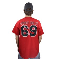 Majestic Ameri Talk #69 Just Do It Baseball Jersey Mens Large Funny USA Made 90s