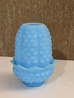 Fenton Fairy Lamp Blue Hobnail Milk Glass Decorative Matte Finish