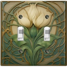 Metal Light Switch Outlet Cover Decorative Wall Plate Cream Green Flowers EFW109