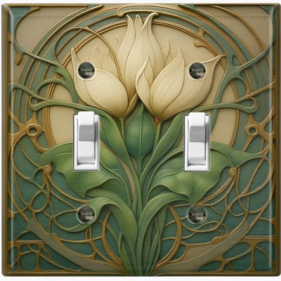 Metal Light Switch Outlet Cover Decorative Wall Plate Cream Green Flowers EFW109