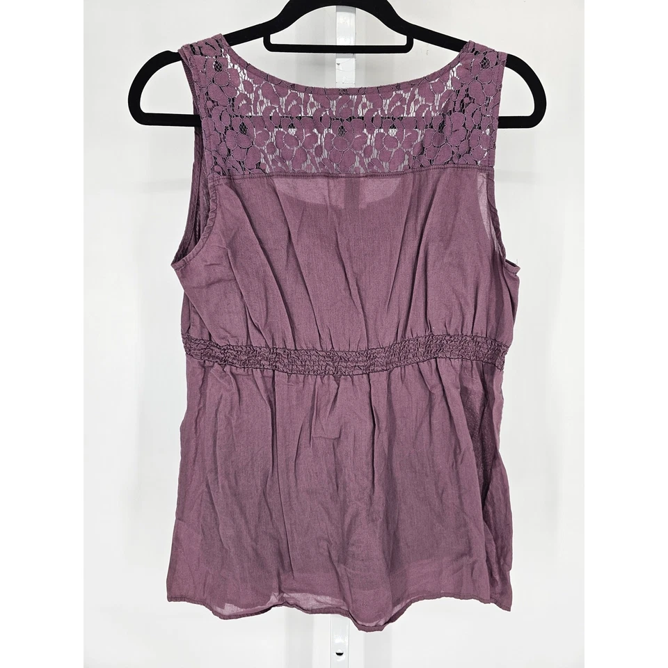 Sonoma 女式 L 码无袖棉衬衫深紫色帝国腰蕾丝 — 第 3/3 张图片