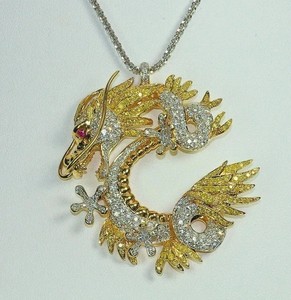 Authentic 3.00Ct Round Cut Real Moissanite Dragon Men's Pendant 14K Two Tone Gold Plated