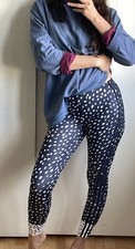 Adidas Stretchy Leggings Contrast Cuff Navy With Dots Spots Size 12