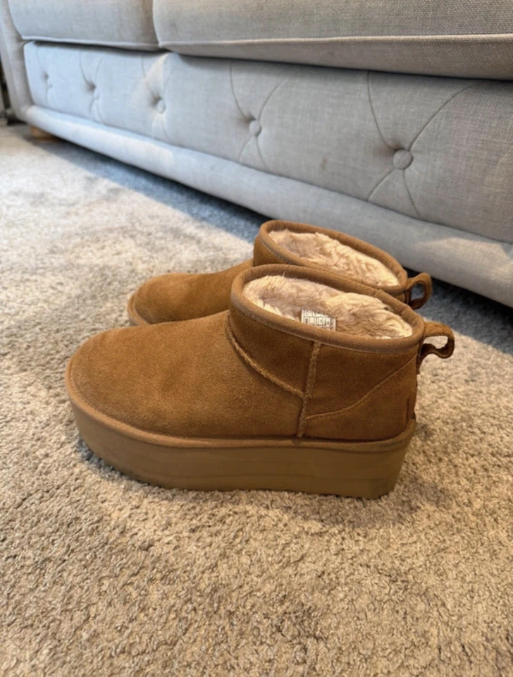 UGG Classic Ultra Mini Platform Brown Suede Sheepskin Lined Boots UK 6, photo 3 of 5