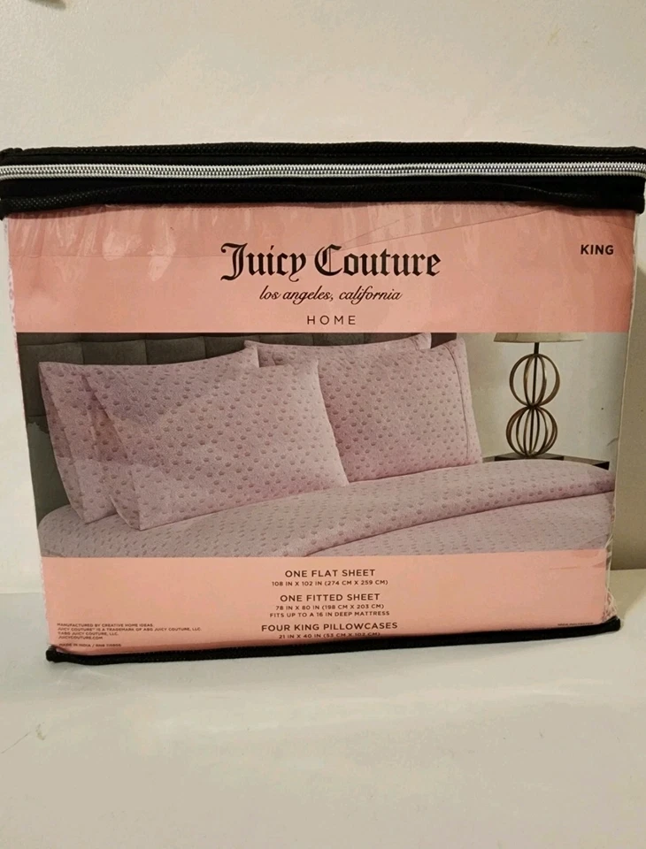 Juicy Couture King Sheet Set Pink Crown Leopard Print 6 Piece – 100% Cotton Soft - Image 3 of 4