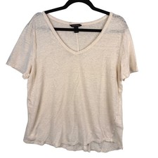 Banana Republic T Shirt Top XL Womens Linen Ivory V-Neck Short Sleeve Travel