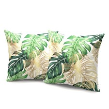 Tropical Green Leaves Pillow Covers 20x20 Set of 2 Palm Leaf Decorative Outdo...