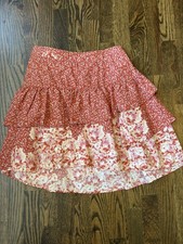 Altar'd State Feminine Ruffle Romantic Print Tiered Floral Skirt Rust Orange M