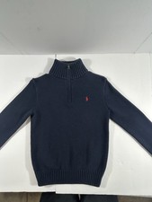 Polo Ralph Lauren Boys L 14-16 Quarter Zip Pullover Sweater Navy Blue Knit Pony