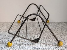 50s 60s Vintage Retro Atomic Sputnik Black Wire Book CD Rack Ball Feet MCM