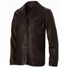 LEATHER MEN'S GENUINE LAMBSKIN COAT FOUR BUTTONED BROWN LEATHER COAT JACKET A