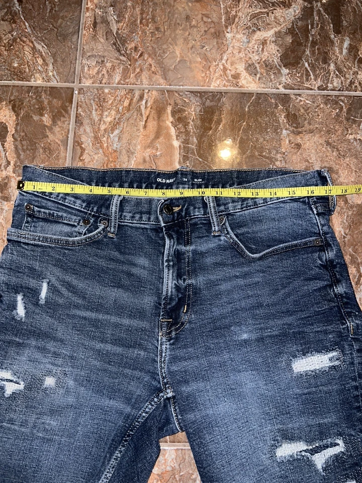 PANTALONES CORTOS VAQUEROS DESGASTADOS FLEXIBLES INCORPORADOS AJUSTADOS AZUL MARINO ANTIGUO TALLA 34 PARA HOMBRE Foto 3 de 4