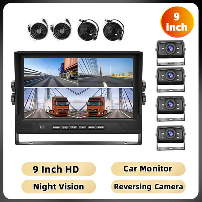 Podofo 4-Way Monitor Dashboard 9'' IPS Screen Car Reversing Monitor Waterproof I