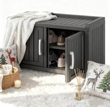 Waterproof 2-Tier Outdoor Shoe Storage Bench with Adjustable Shelves - Black