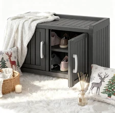 2-Tier Storage Bench, Waterproof Uv-Resistant Outdoor Shoe Storage Cabinet with