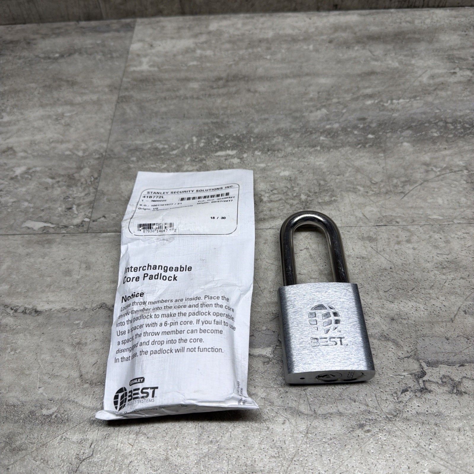 Best Stanley 41B772L Interchangeable Core Brass Body Padlock 3/8” Shackle READ