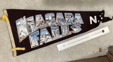 Niagara Falls, NY Souvenir Pennant Flag Banner Purple Felt w/ Yellow/white Ties