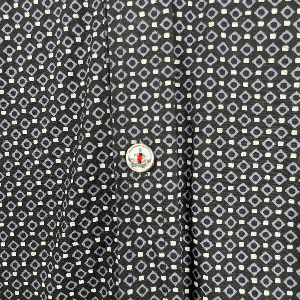英国洗衣衬衫 M 黑色灰色几何翻盖袖口纽扣长袖男式 — 第 2/4 张图片