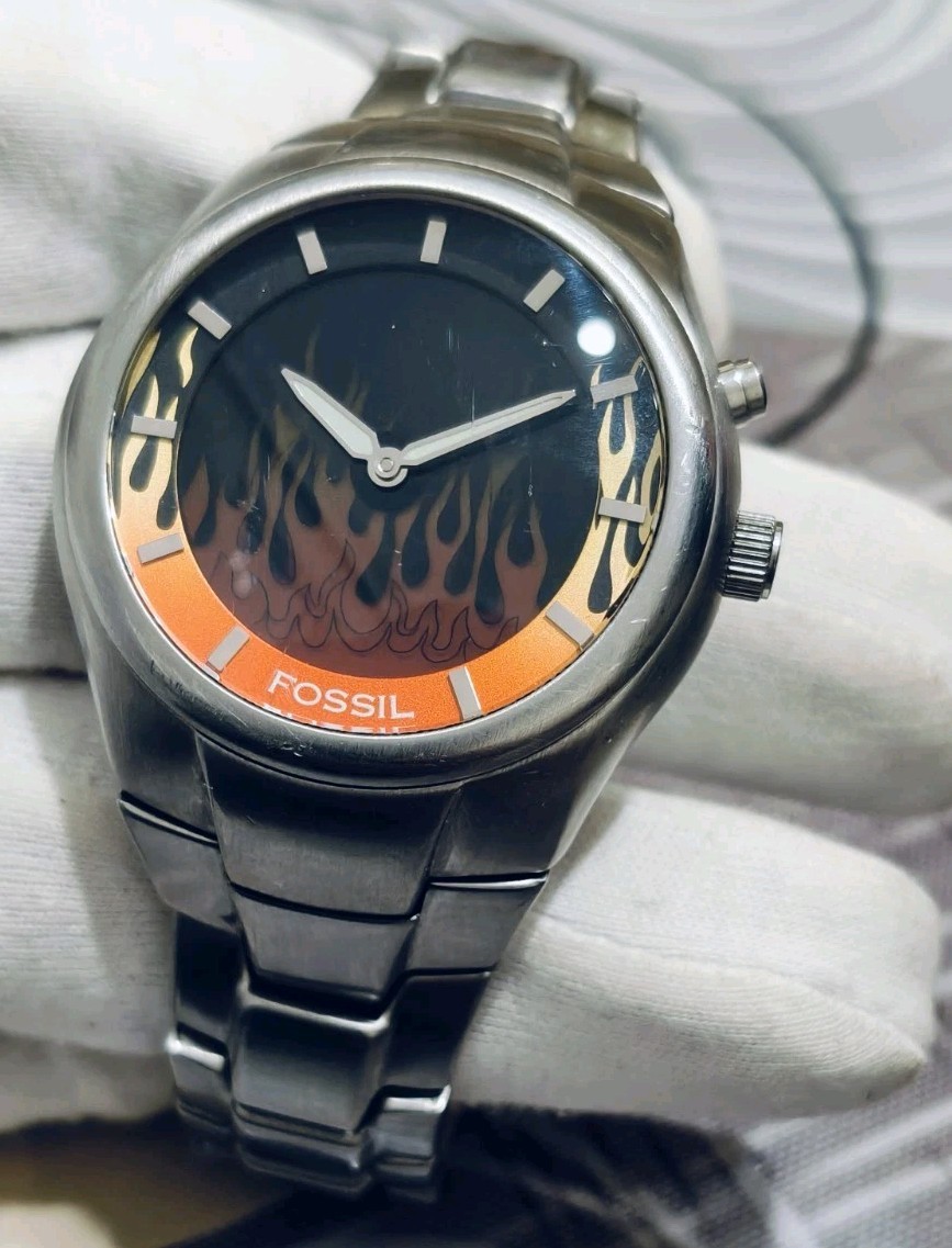 Fossil Big Tic Watch Mens 39mm Red Black Stainless Steel Band