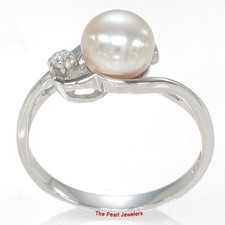 Solid Sterling Silver .925 Peach Cultured Pearl Cubic Zirconia Accent Ring