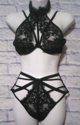 LOVE YOU MORE Sexy Lingerie Set Black Lace Underwire Bra 36B Size Large  Panty | eBay