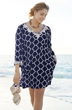 LANDS' END SMALL 6-8 NAVY BLUE BEACH SWIM COVER-UP WITH WHITE BRAID DETAIL