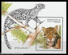 Benin 1996 MNH SS, animali selvatici simili a gatti  