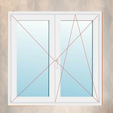 Fenster mit Stulp Golden Oak außen, innen weiß 2 flügeliges Kunststofffenster 70