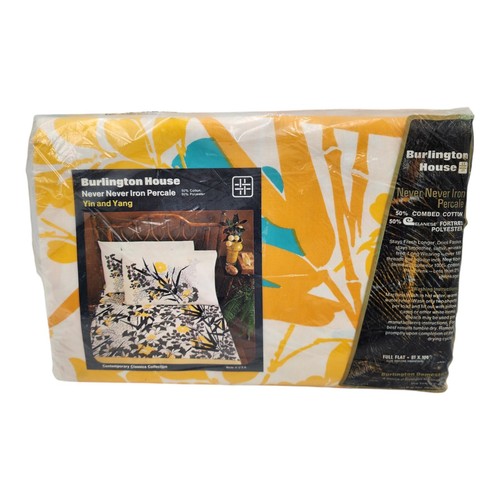 Burlington Full Flat Sheet Never Iron Percale House Water Poppy Floral Vintage - Picture 2 of 7