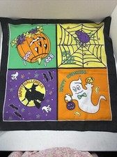 Vtg Happy Halloween Witch Jack O Lantern Ghost Spider Bandana Scarf USA 21x20.5