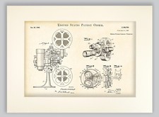 U.S. Patent Drawings for Movie Camera and Projector Art Print Matted 11 X 14