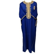 Moroccan Cotton Blend Royal Blue 3-Quarter Sleeve Thobe Jubba Kandora Dishdasha