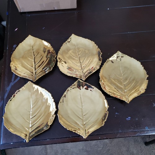 5 Costa Nova Gold Hydrangea Leaf Plates Ceramic Stoneware Riviera Collection NEW - 第 1/3 張圖片