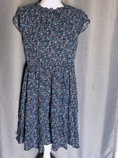 Kirundo Women’s Ruffle Cap Sleeve Floral Blue Short Flowy Pleated Dress NEW Med