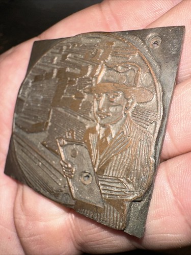 Printing Block ( Man At Lumberyard With Clipboard ) Needs Wood Block!! 1950’s - Picture 6 of 10