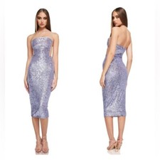 NWT Nookie Lumiere Sequin Strapless Midi Dress in Lilac Purple Sz Small $349