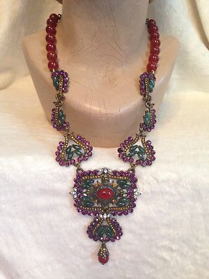 HEIDI DAUS Vintage rote Karneol Perlenkette ROT LILA GRÜN