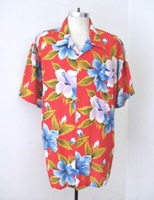Vtg 80s Paul Howard Tropical Floral Red Hawaiian Cotton Surfer Luau Shirt 2XL
