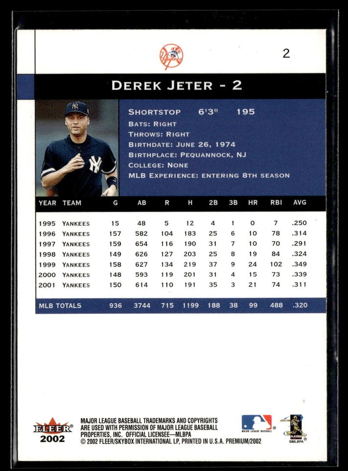 2002 Fleer Premium Derek Jeter #2 New York Yankees - Image 2 of 2
