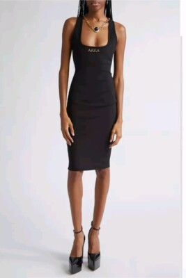 AREA Nameplate Detachable Charm Ponte Knit Tank Dress Sz XS Org $695