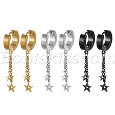 2pcs Mens Womens Stainless Steel Huggie Hoop Ear Line Star Dangle Studs Earrings