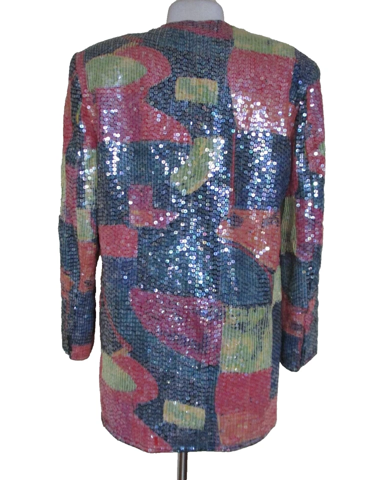 Vintage Sandy Starkman Sequin Jacket Medium Women Multicolor Cotton - Image 3 of 4