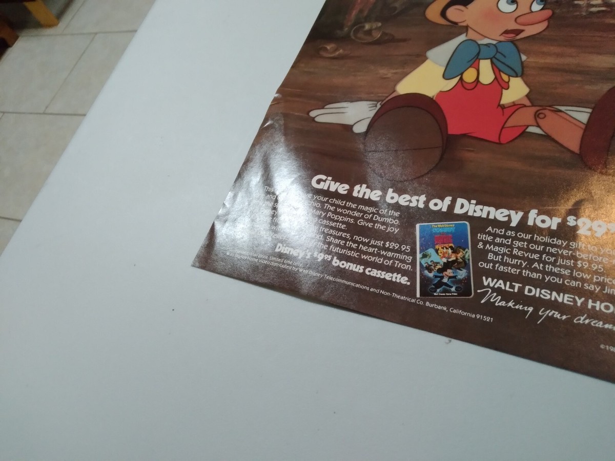 Pinocchio VHS Walt Disney Home Video 1985 Trade Print Magazine Ad