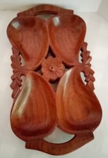 Vintage Four Section Carved Wooden Serving Dish