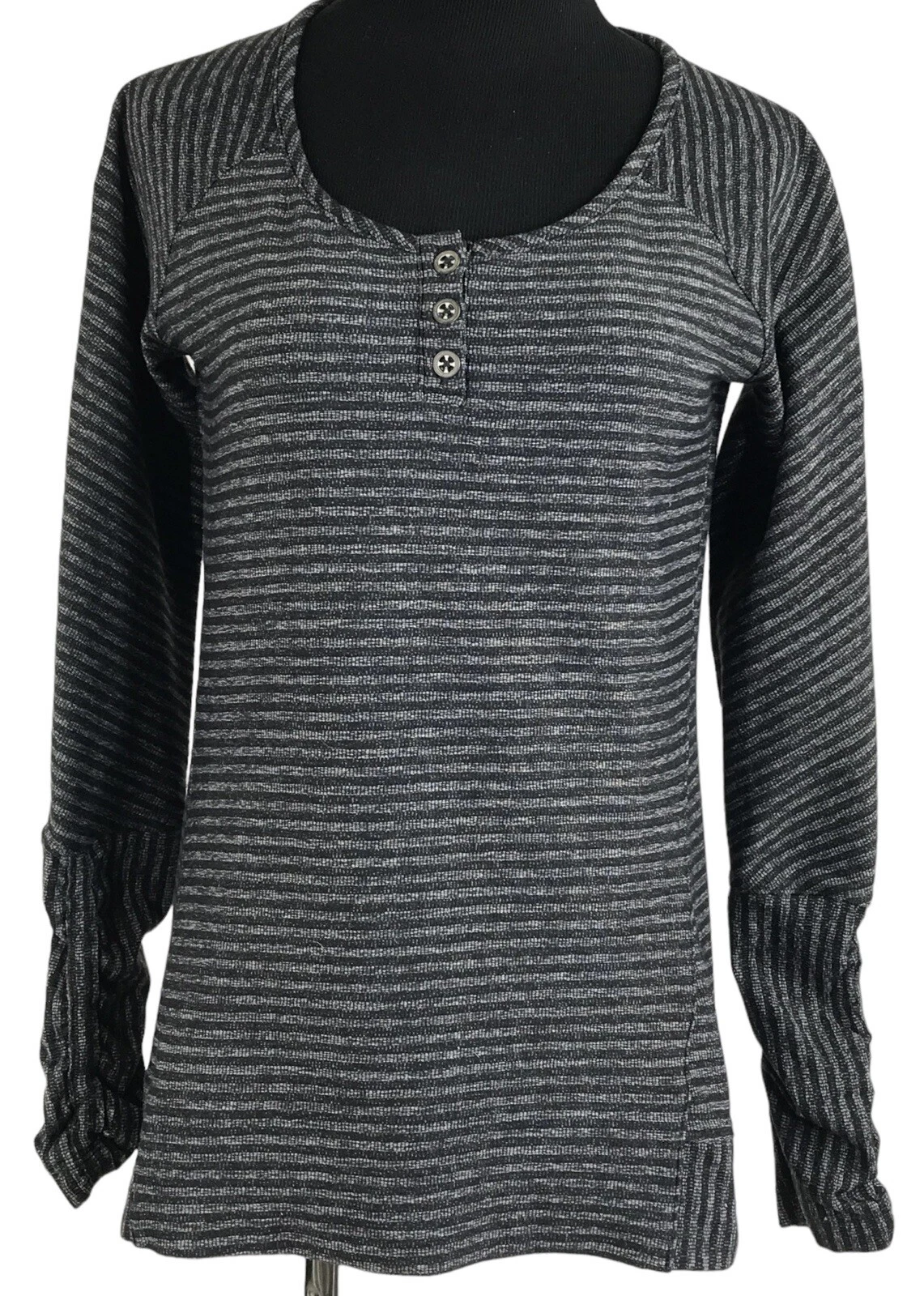 outdoor-research striped long sleeve thumbhole ruched shirt