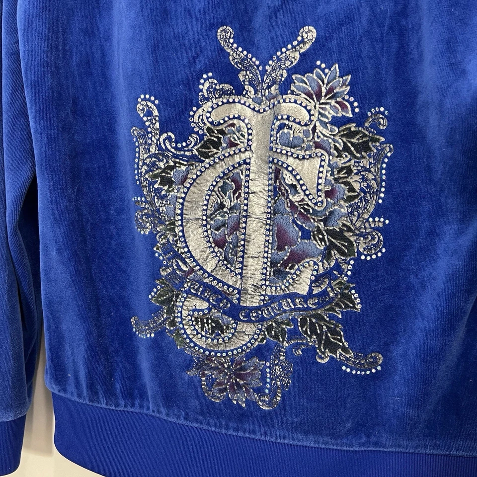 Sudadera con Capucha Juicy Couture Y2K Mujer M Azul Terciopelo Estrás Cremallera Metálica Foto 3 de 4
