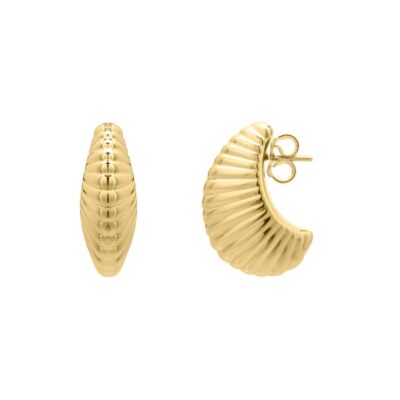 Floreo 14k Gelbgold 20mm abgestuft Puffy gerippt Muschel Creolen